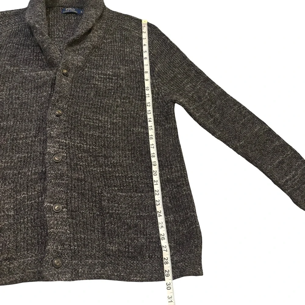 Polo Ralph Lauren Mens XL Charcoal Gray Marled Cotton Shawl Collar Cardigan